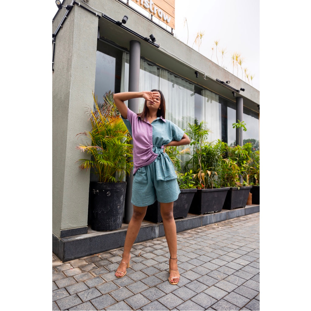 Purple-Grey jute shirt-short