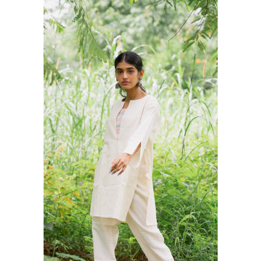 Embroidered Kurti-Pant-Crop Top