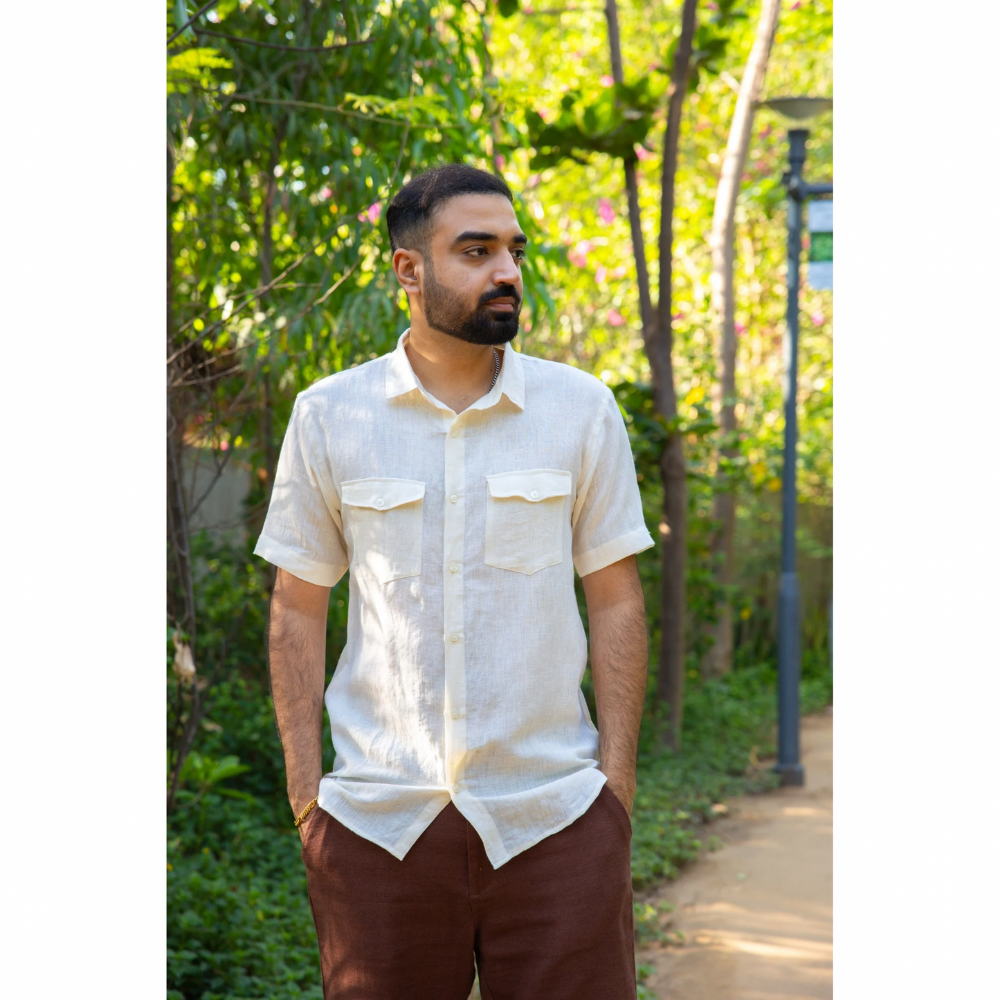 Linen Patch Pocket Half Sleeve Shirt