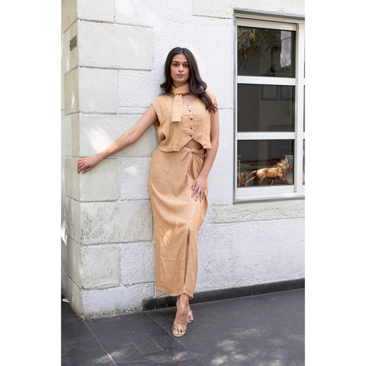 Brown Waistcoat Top and Draped Skirt