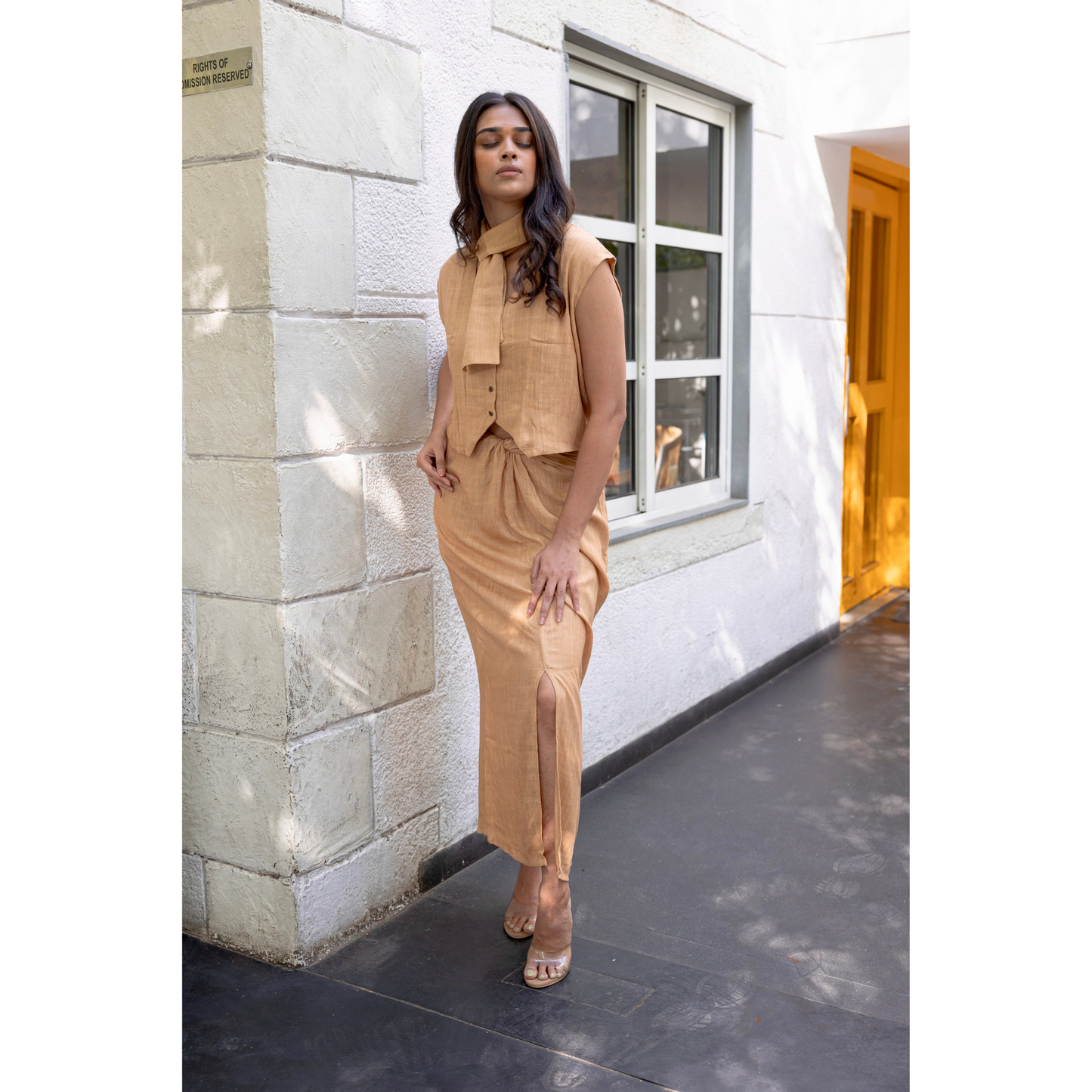 Brown Waistcoat Top and Draped Skirt